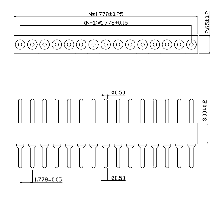 PH1.778mm-L Machined Male Header H=3.0 Single row 180°Type 